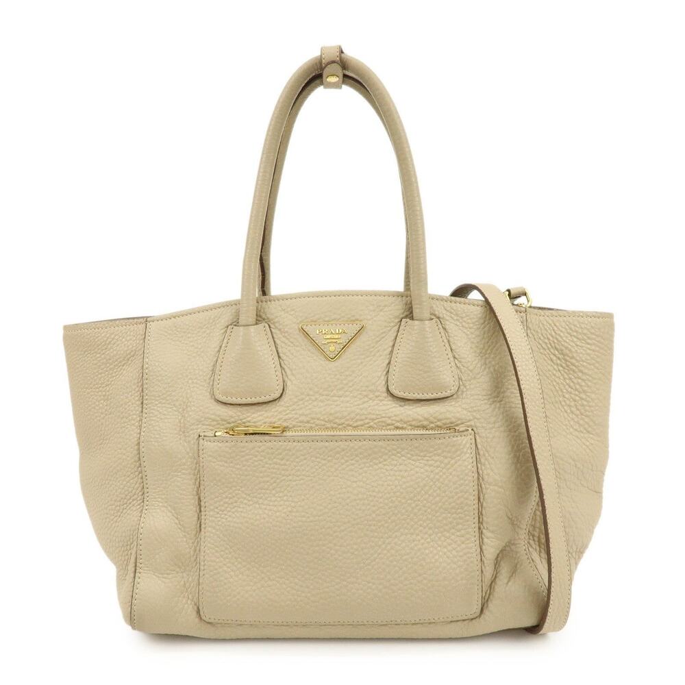Prada Triangle Logo Leather Handbag Beige